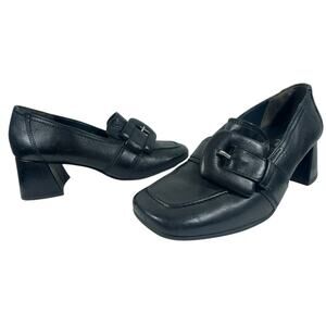 Paul Green Robin Black Leather Mary Jane Heels Size 6 Buckle Strap Block Heel